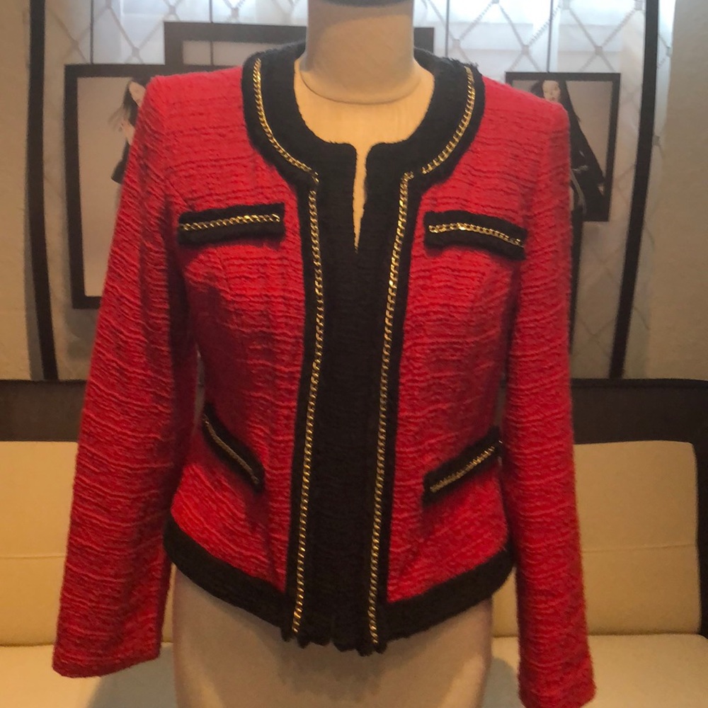 New designer inspired Red Tweed chain trim Jacket